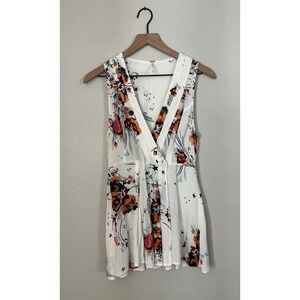 Free People White Floral Star Print Sleeveless V Neck Tunic Top‎ XS
